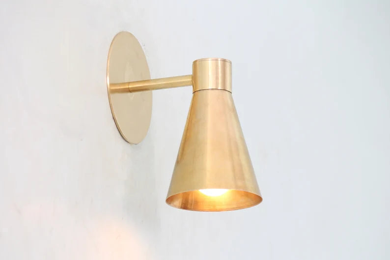 1-Light Mini Cone Handmade Vintage Wall Mid Century Modern Raw Brass Sputnik Chandelier Light Fixture