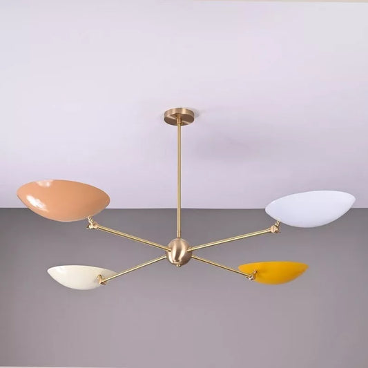4-Light Large Brass Mid Century Modern Pendant Lamp