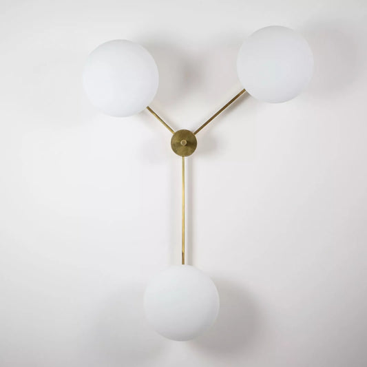 Linear Flush Mount Chandelier with Brass Stem and Glass Globes