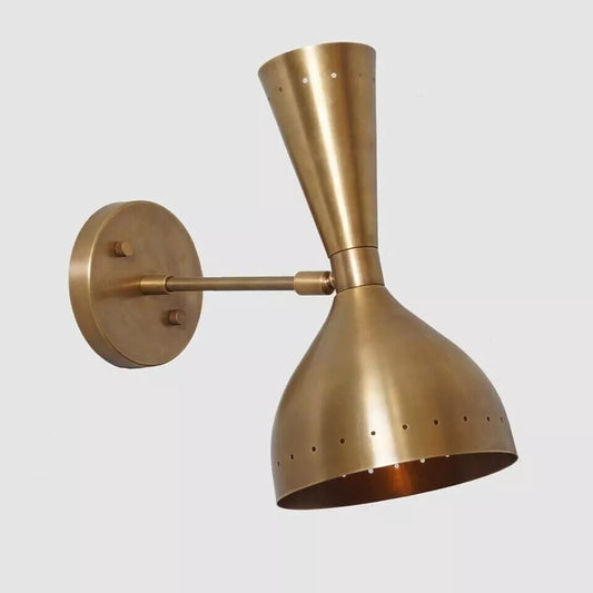 Mid-century Italian wall light featuring a Diablo lampshade with adjustable up and down lights, aged brass finish