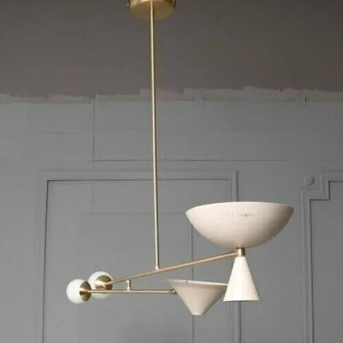 Brass Mid Century Italian Sputnik White Ceiling Light