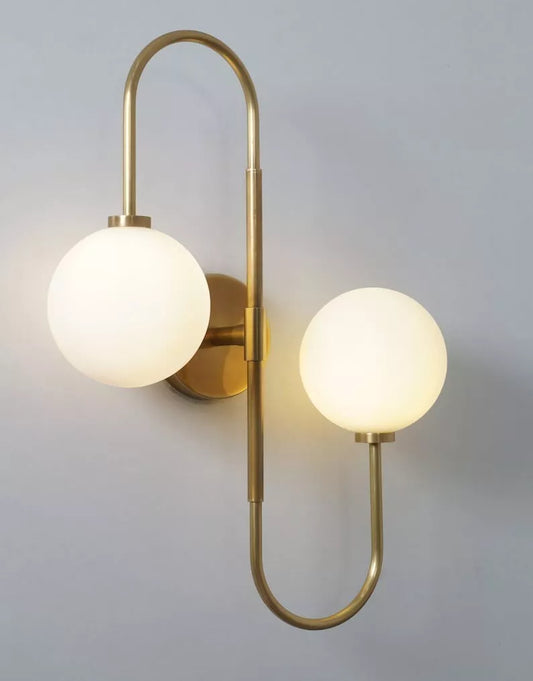 Brass Sputnik Wall Sconce with Two Milky Matte White Glass Globes