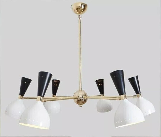 Elegant 6-Arm Brass and Metal Ceiling Chandelier