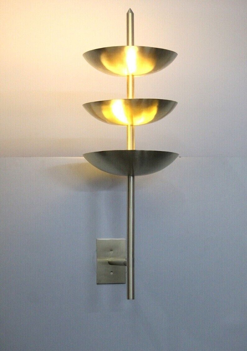 Mid Century Modern Brass Decorative 3 Dish Handcrafted Wall Lamp Luminaire