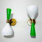Brass Wall Sconce Pair - Mid Century Diabolo Wall Sconce Light - Green and White