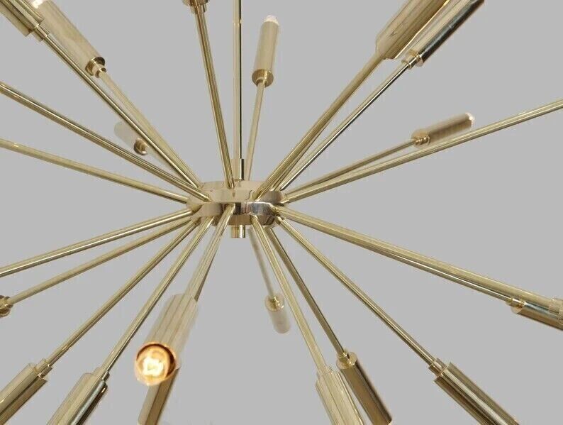 24 Arm Brass Sputnik Chandelier Light Fixture | Mid Century Style Sputnik Pendant