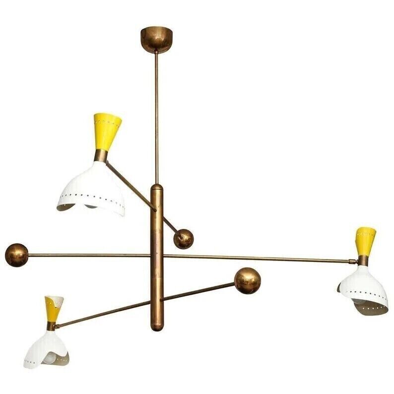 6 Light Cut Shade Counterball Pendant Mid Century Modern Raw Brass Sputnik Light