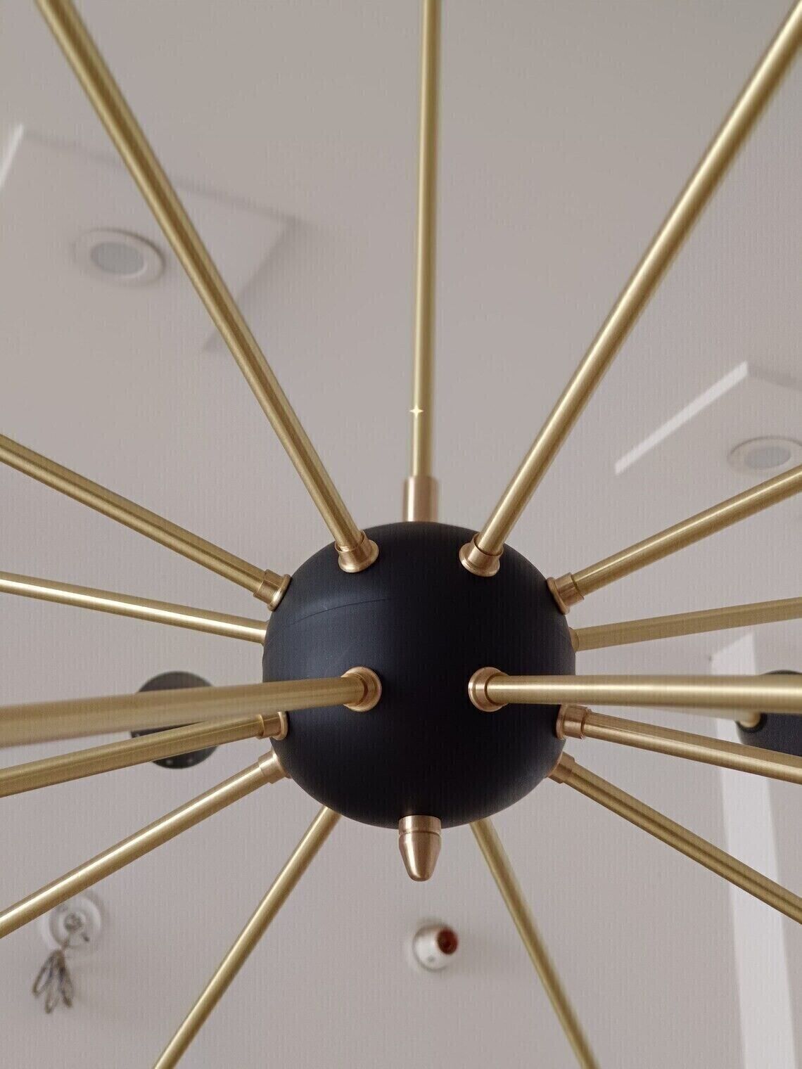 16 Arm Brass Sputnik Chandelier Light | Mid Century Italian Stilnovo Style