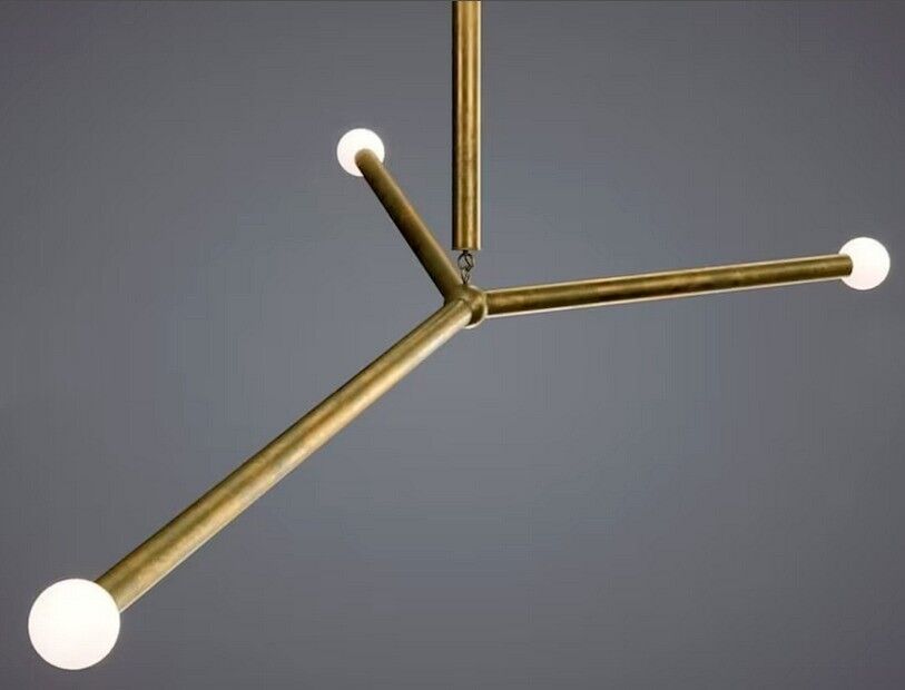3 Arms Modern Raw Brass Sputnik Pendant Chandelier Light Fixture for Ceiling