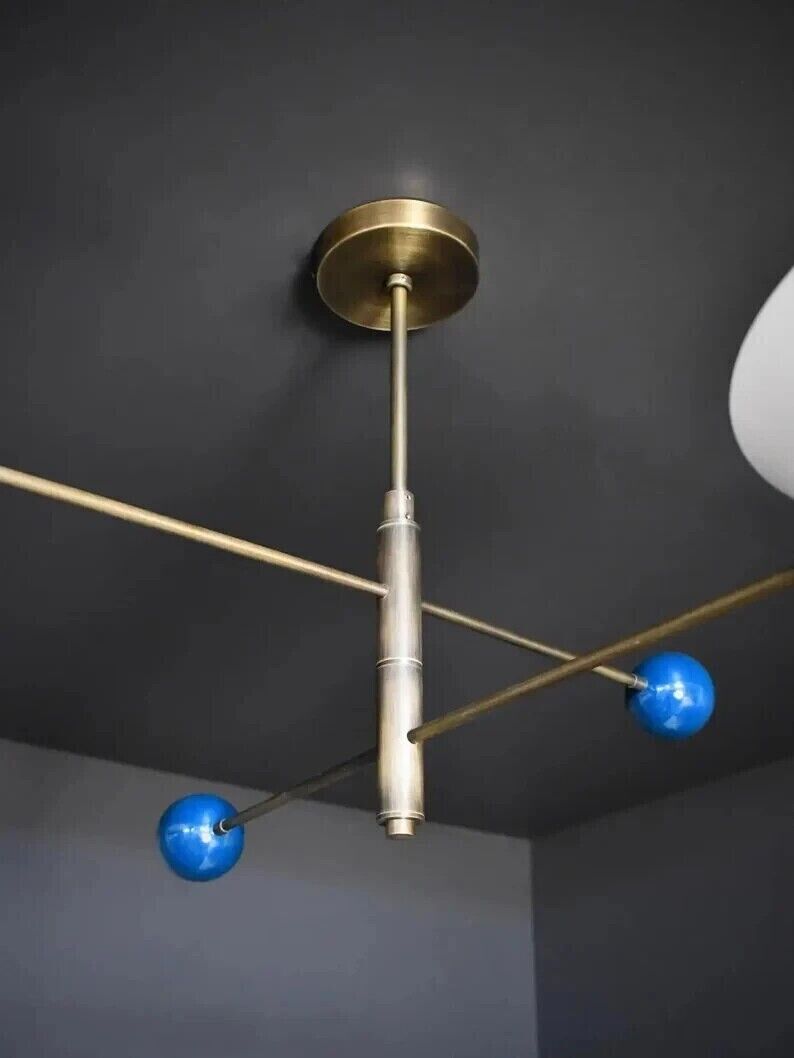 2 Light Pendant Modern Mid Century Brass Sputnik Chandelier Italian Ceiling Light