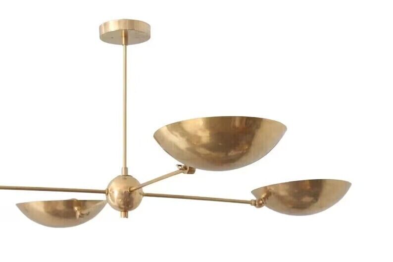 4 Light Mid Century Modern Raw Brass Sputnik Ceiling Chandelier Light Fixture